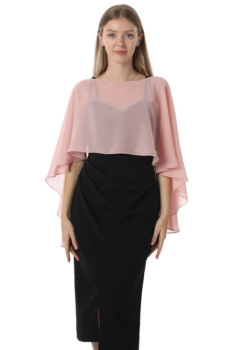 Hotshawl Capelets for women Chiffon Cape Shawls and Wraps for Evening Dress Wedding Capes Cover Up (Rose Gold) - Image 1